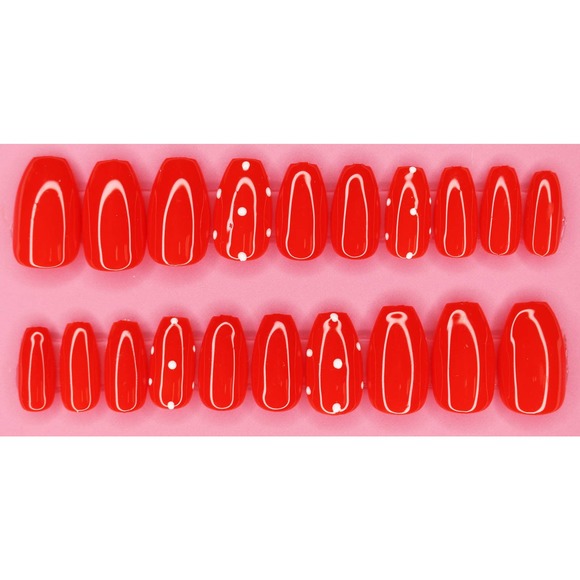 Strawberry Cake Medium Coffin Gloss Press On Nails Long - Picture 1 of 1